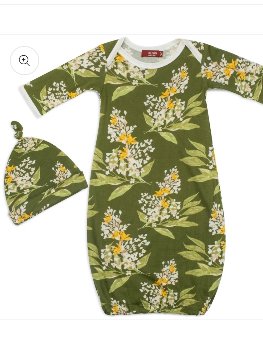 Milkbarn Green Floral Bamboo Newborn Gown & Hat Set 0-3M NWT